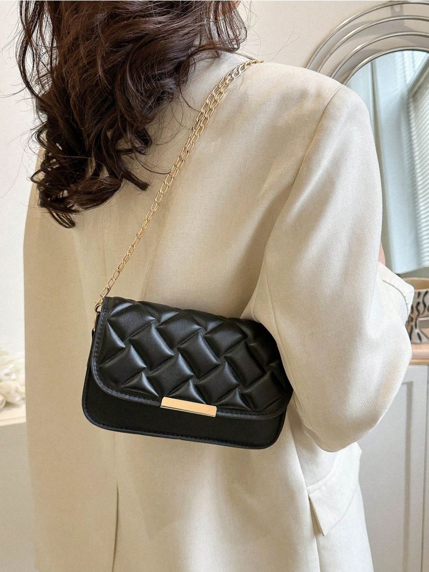 Mini Flap Square Bag Embossed Detail Metal Decor