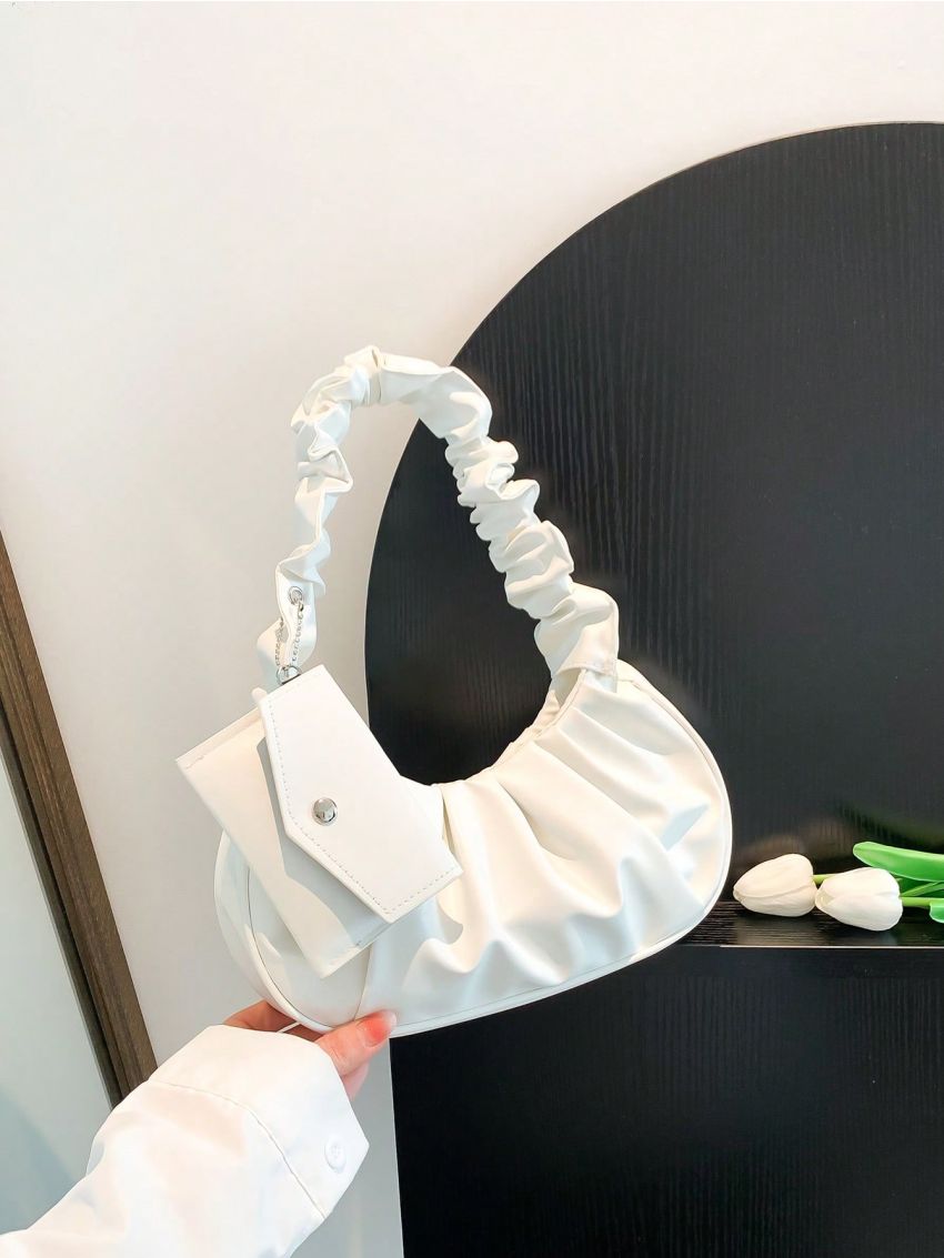 Minimalist Ruched Bag White With Coin Purse