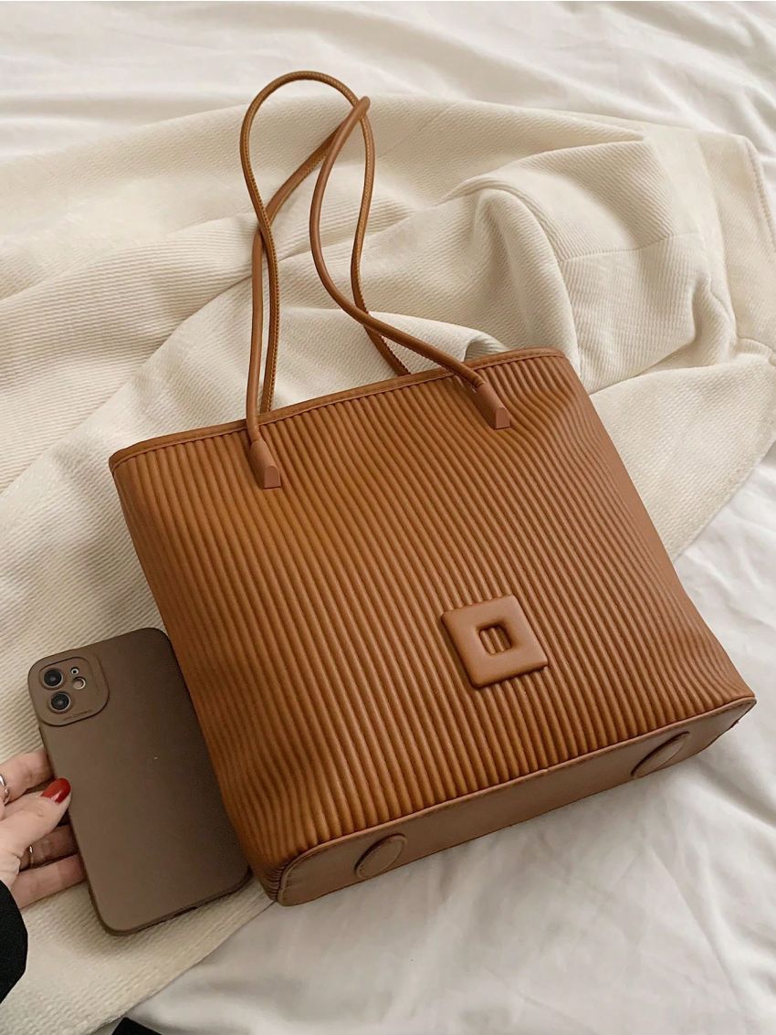 Small Tote Bag Pleated Embossed Double Handle