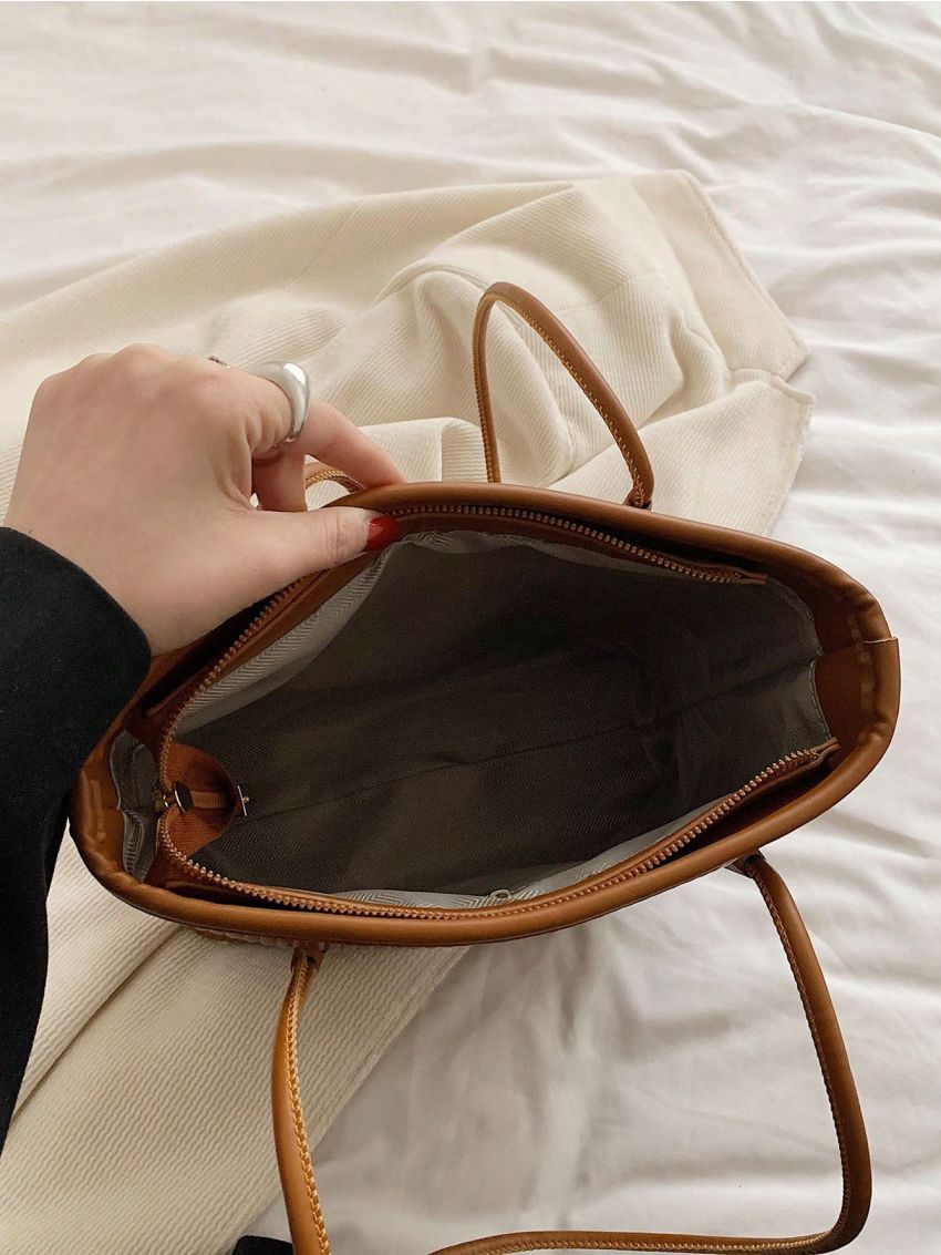 Small Tote Bag Pleated Embossed Double Handle