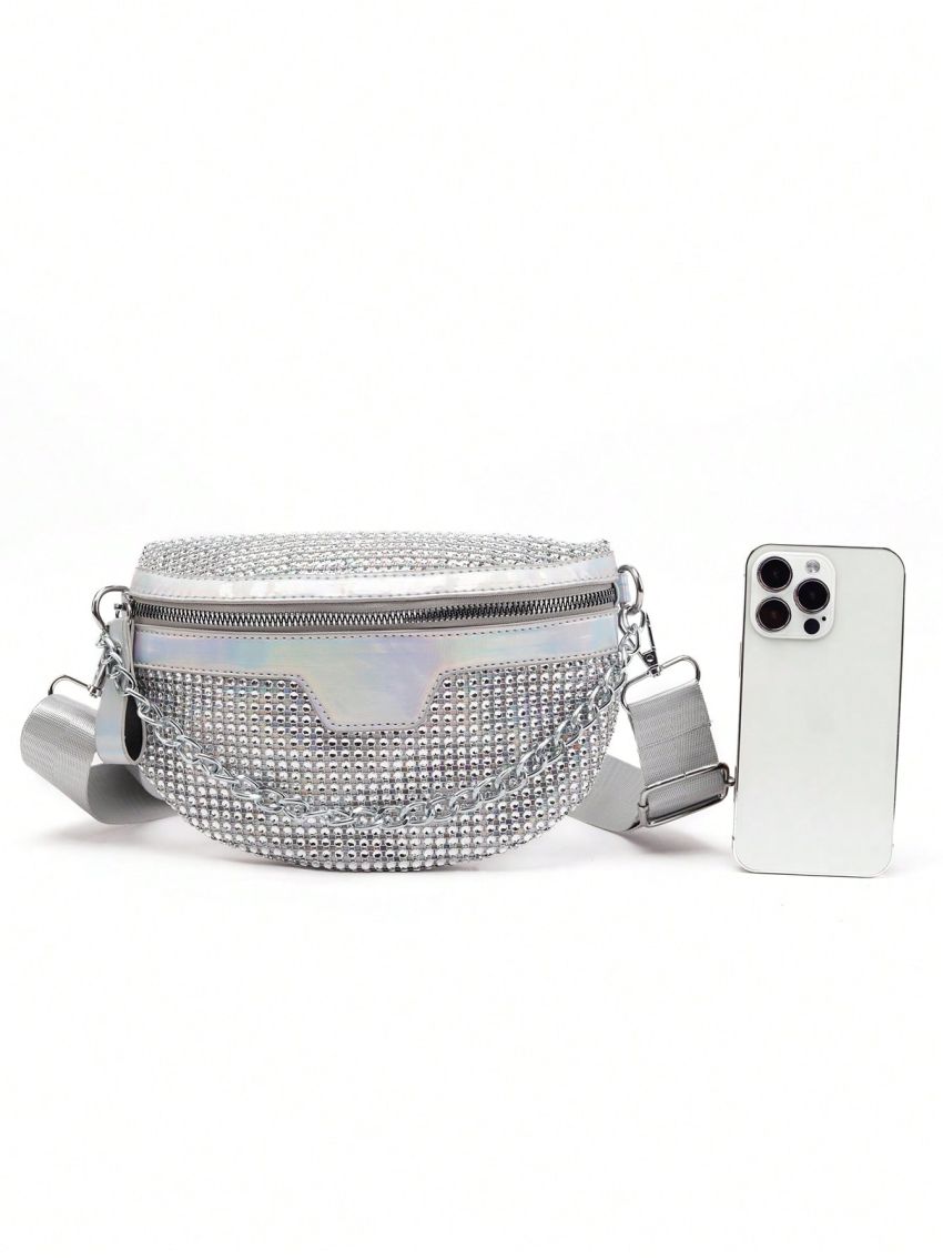Rhinestone Decor Fanny Pack Medium Zipper