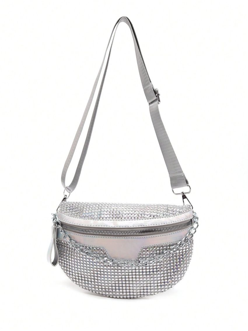 Rhinestone Decor Fanny Pack Medium Zipper