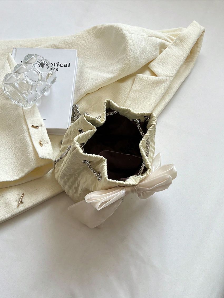 Minimalist Bucket Bag Mini Bow Decor