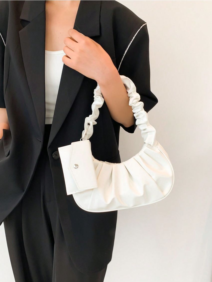 Minimalist Ruched Bag White With Coin Purse