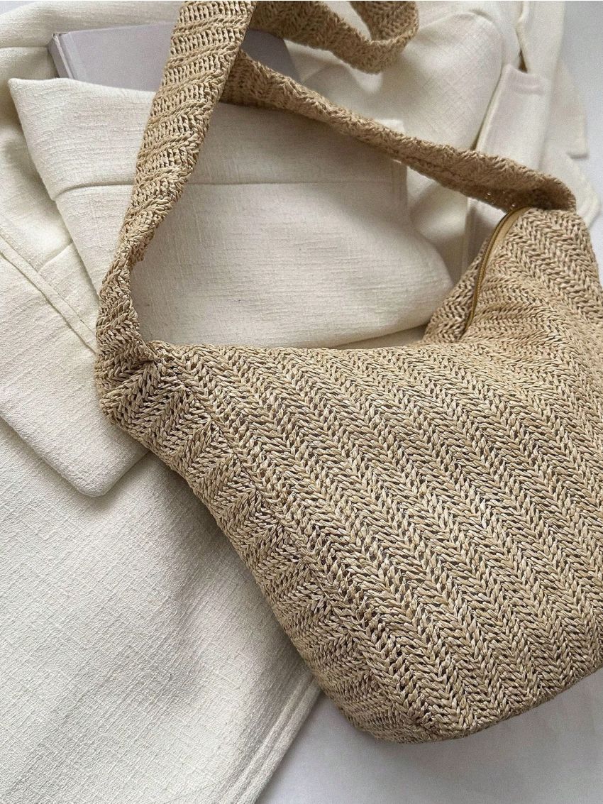 Medium Straw Bag Paper Vacation With Zipper