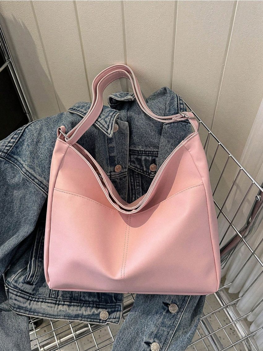 Medium Hobo Bag Stitch Detail Pink Adjustable Strap For Daily