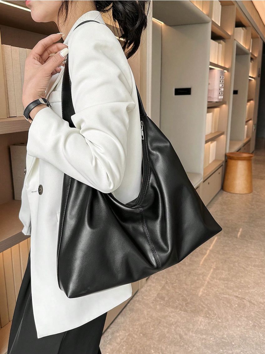Black Hobo Bag Minimalist Large Capacity Top Handle
