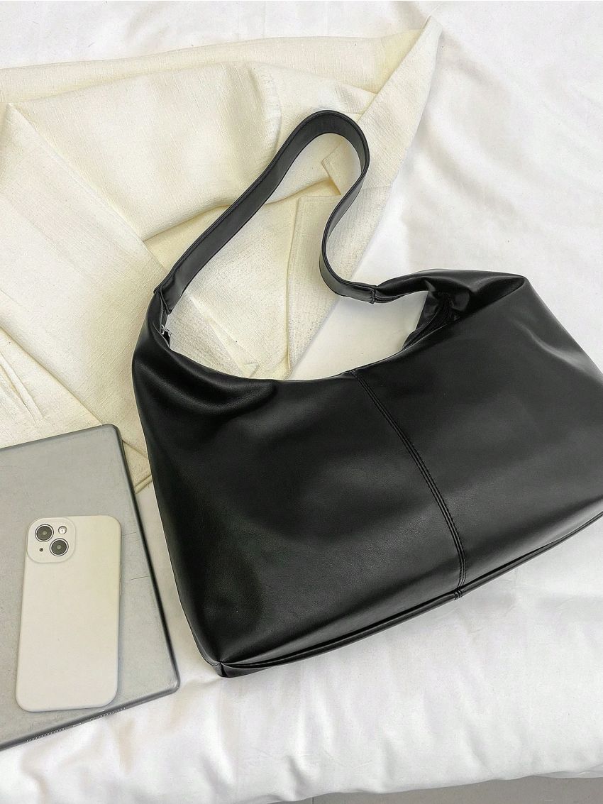 Black Hobo Bag Minimalist Large Capacity Top Handle