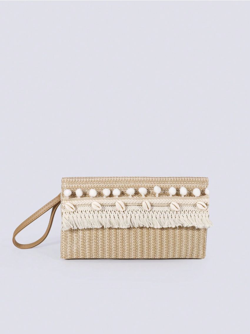 Medium Straw Bag Bead Decor