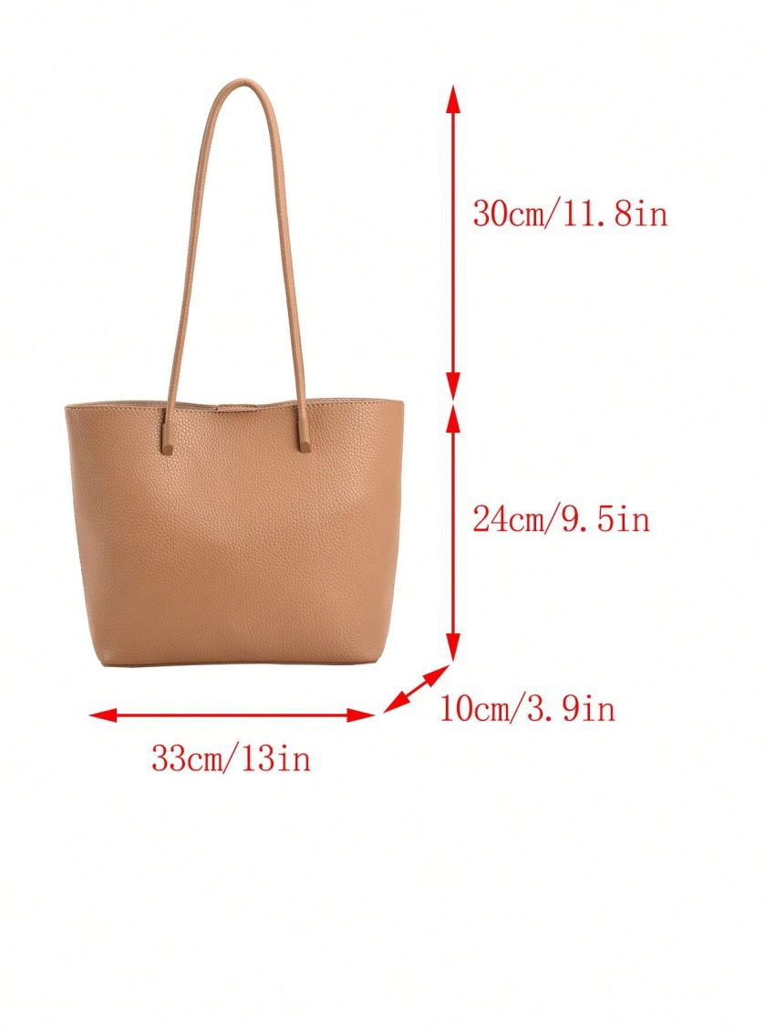 Litchi Embossed Shoulder Tote Bag With Inner Pouch PU