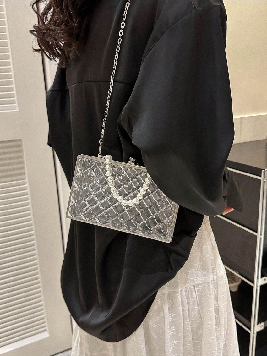 Mini Clear Faux Pearl Handle Box Bag