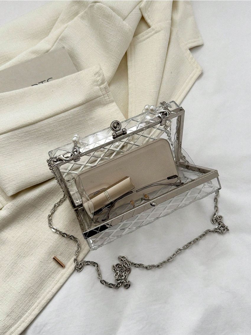 Mini Clear Faux Pearl Handle Box Bag