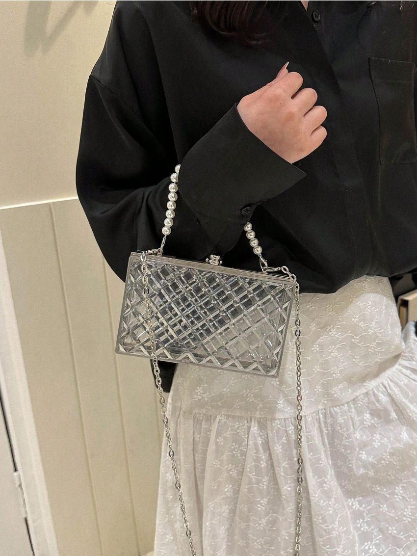 Mini Clear Faux Pearl Handle Box Bag