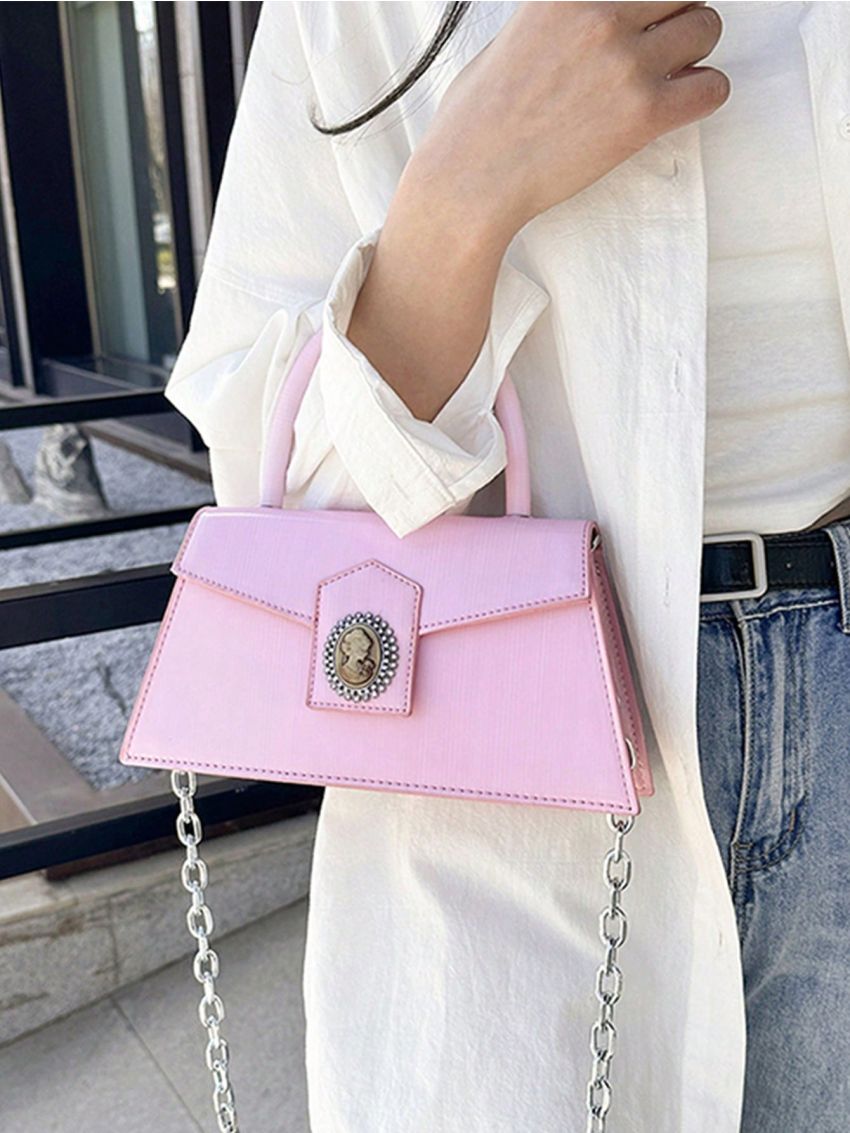 Rhinestone Decor Square Bag PU Figure Detail