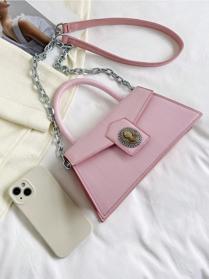 Rhinestone Decor Square Bag PU Figure Detail