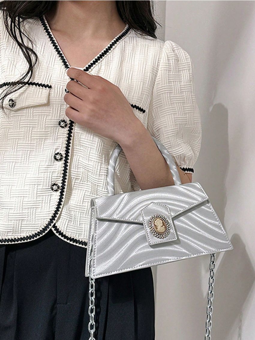 Rhinestone Decor Square Bag PU Figure Detail