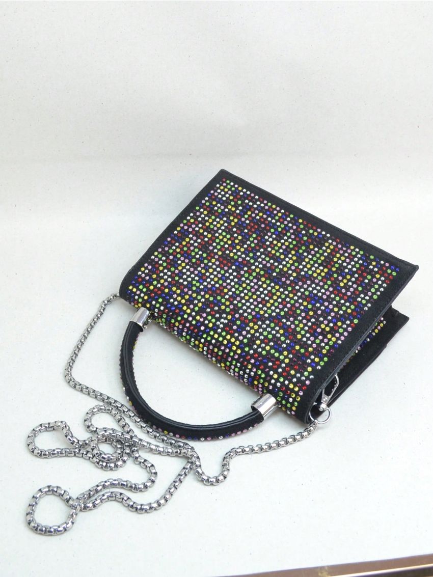 Small Square Bag Rhinestone Decor Flap Top Handle