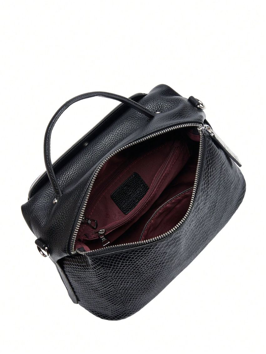 Genuine Leather Medium Square Bag Snakeskin Print Top Handle For Daily