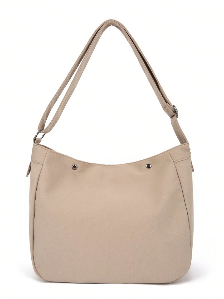 Oversized Hobo Bag Pocket Front Studded Detail