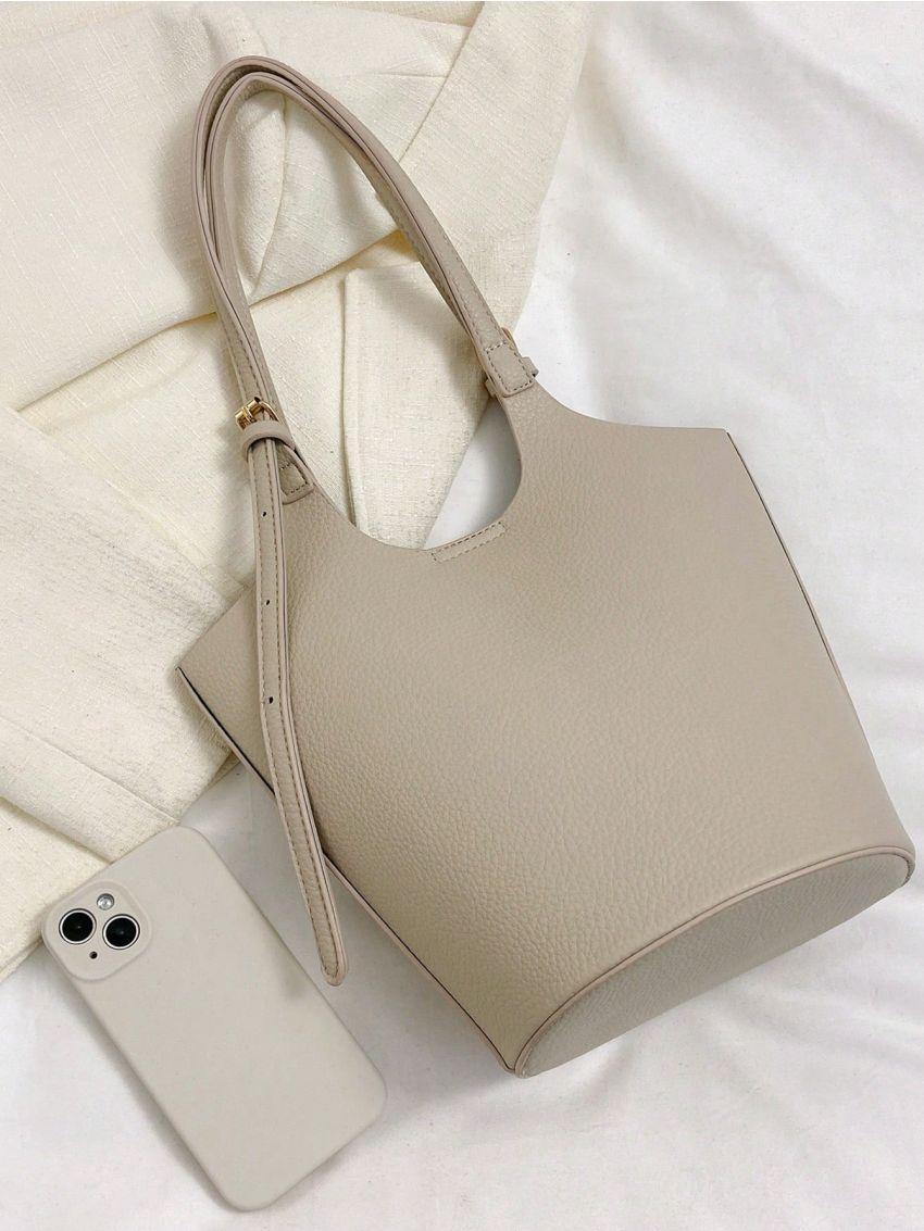 Medium Bucket Bag Double Handle Solid Color