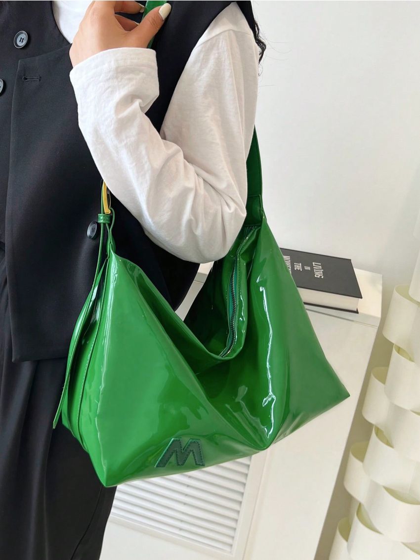 Oversized Hobo Bag Artificial Patent Leather