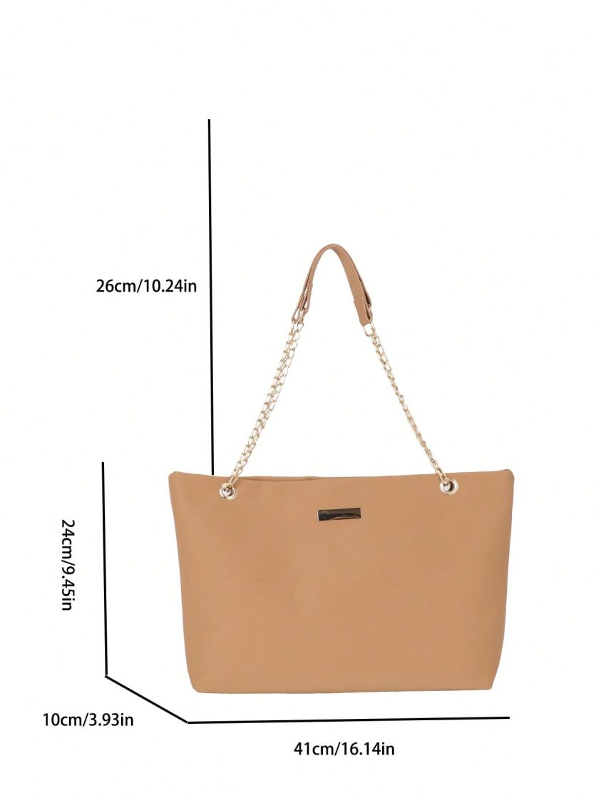 Large Capacity Tote Bag Metal Decor Chain Strap