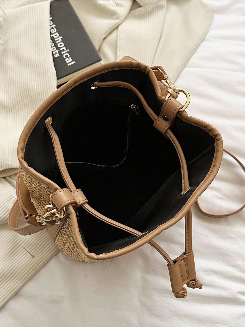 Mini Straw Bag Drawstring Design
