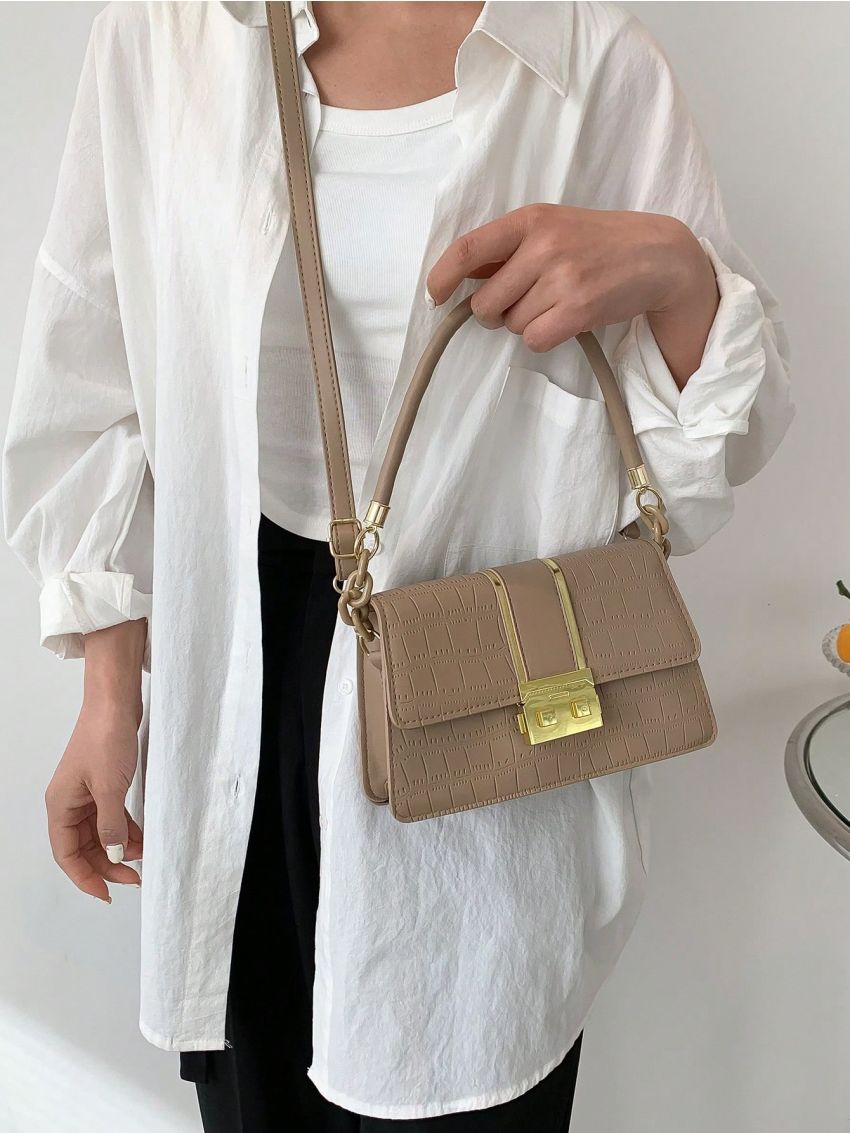 Small Shoulder Bag Crocodile Embossed Flap