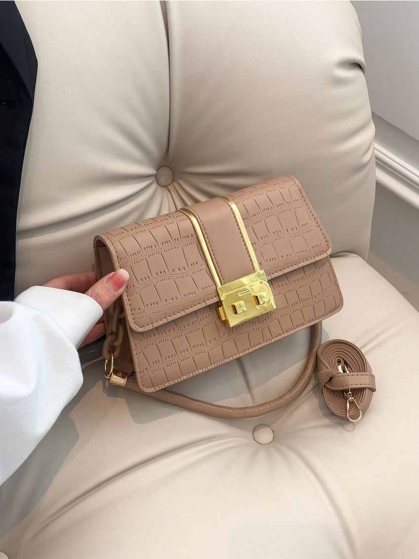 Small Shoulder Bag Crocodile Embossed Flap