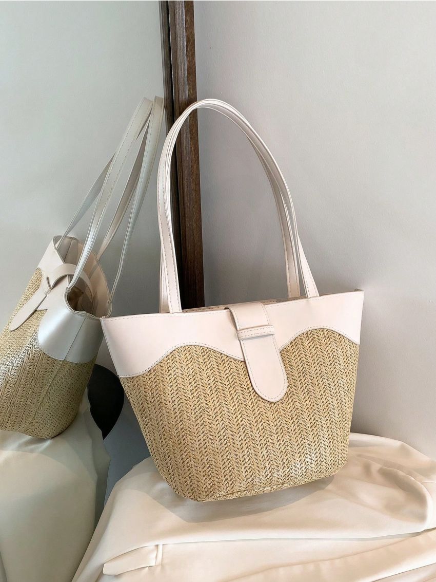 Medium Straw Bag Two Tone