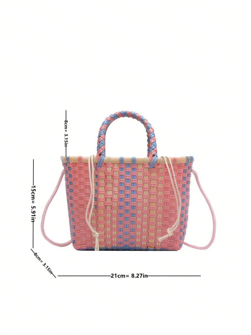 Small Straw Bag Colorblock Double Handle