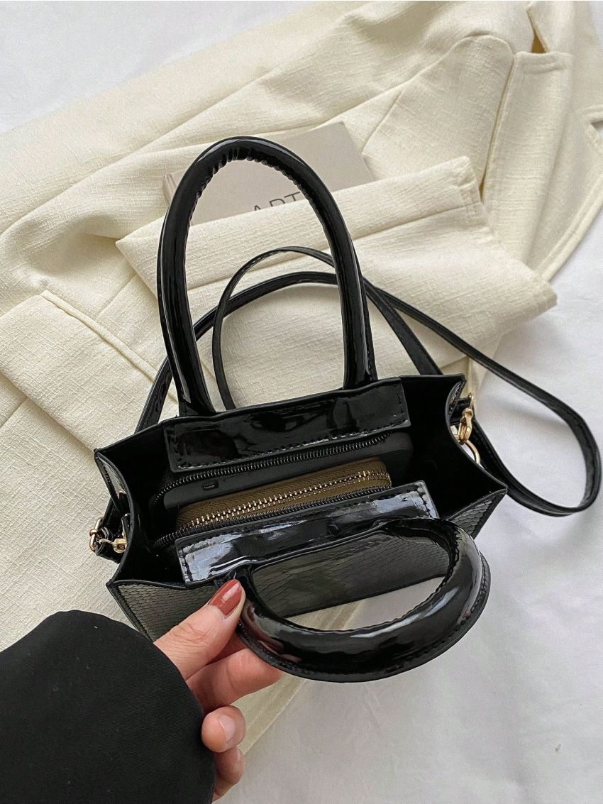 Mini Square Bag Snakeskin Embossed PU