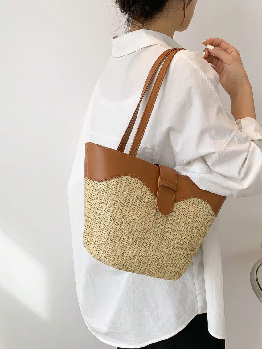 Medium Straw Bag Two Tone