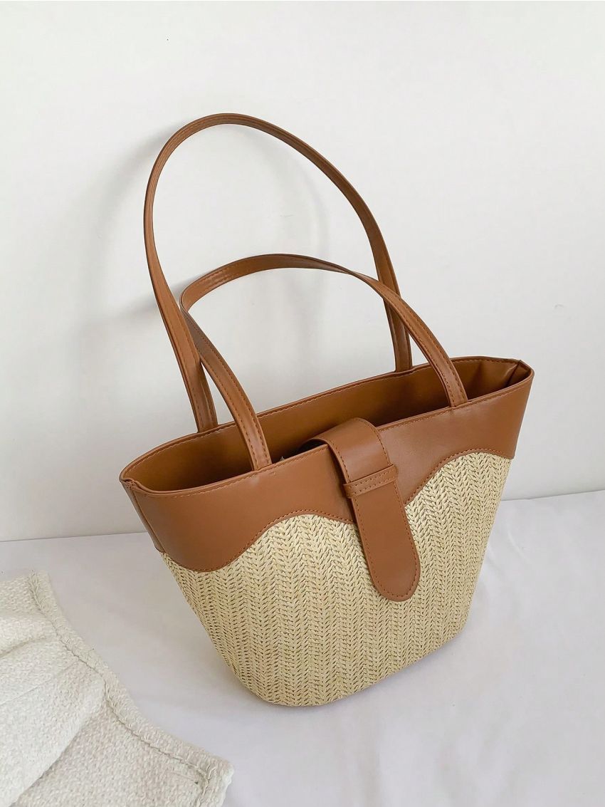 Medium Straw Bag Two Tone