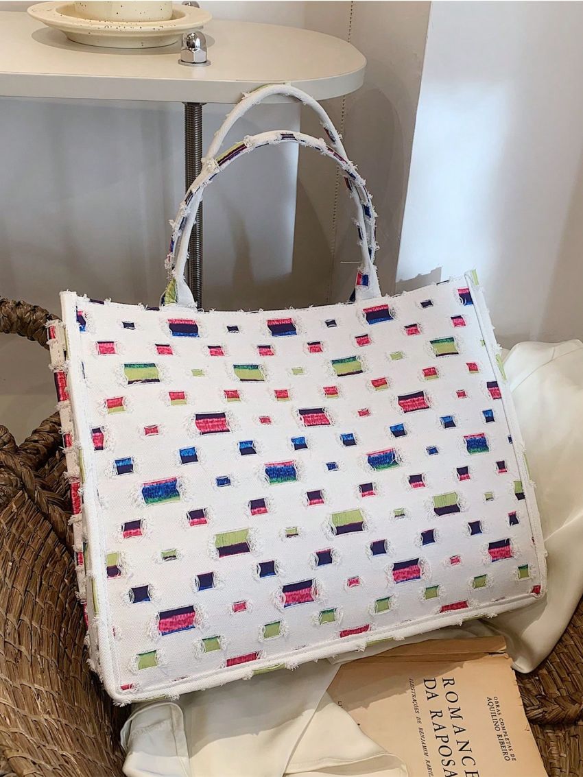 Plaid Pattern Shoulder Tote Bag Large Capacity Canvas