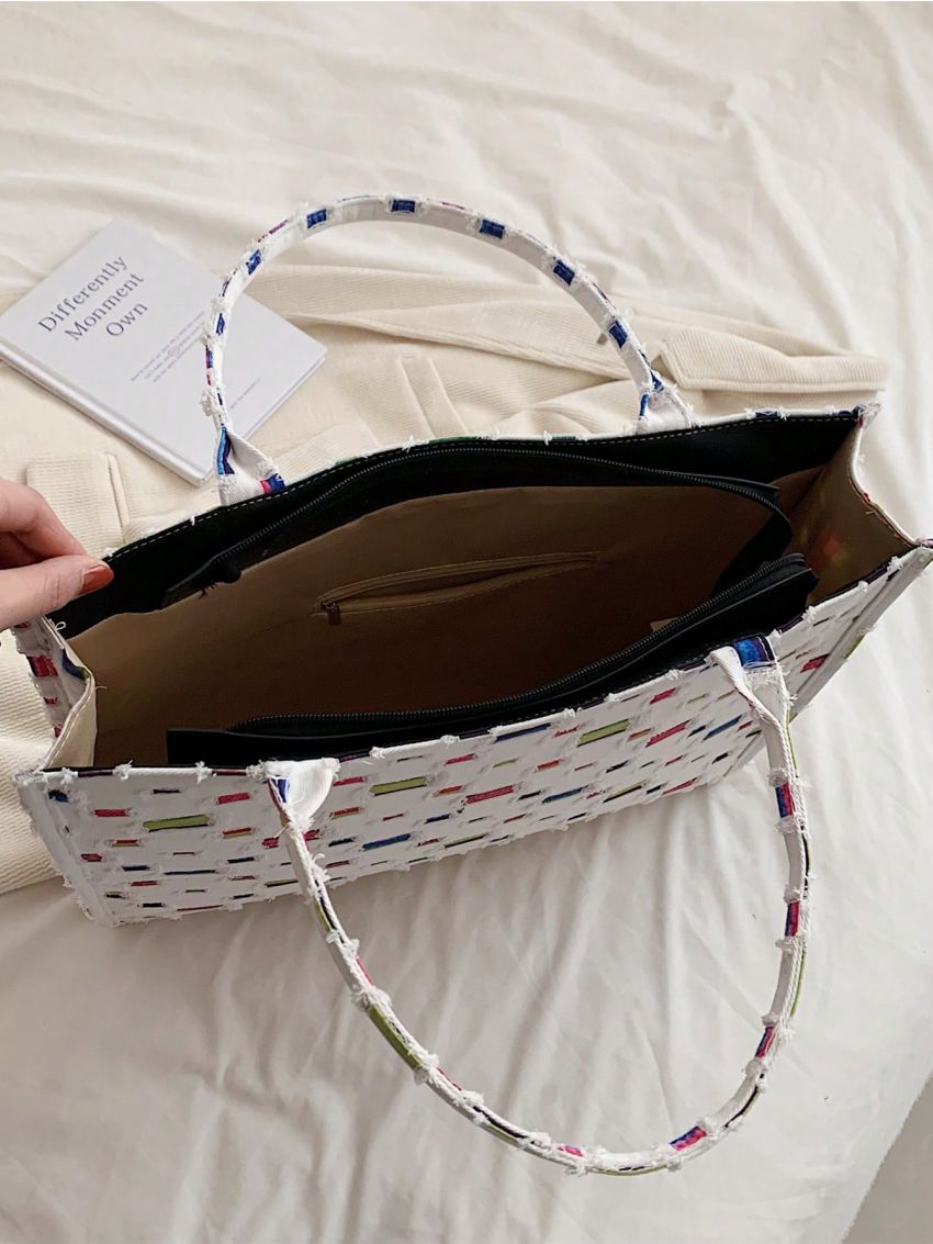 Plaid Pattern Shoulder Tote Bag Large Capacity Canvas