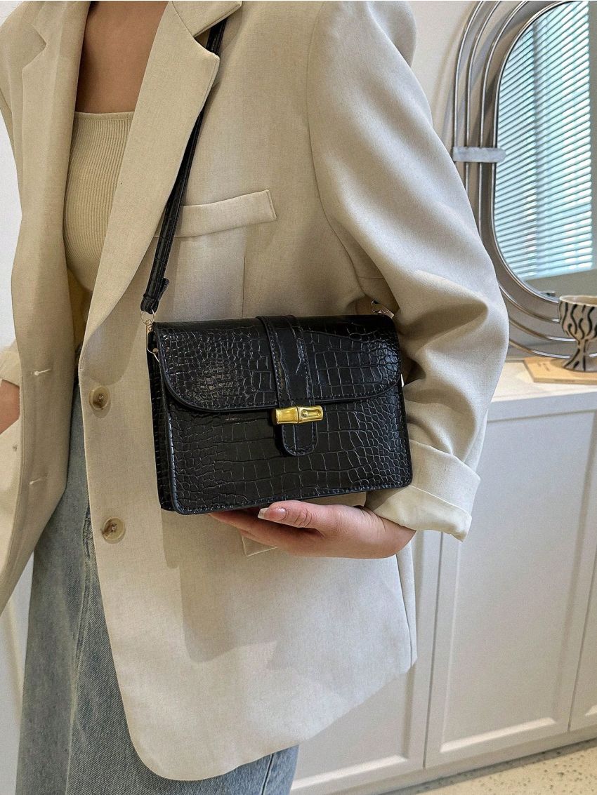 Crocodile Embossed Square Bag Flap Mini