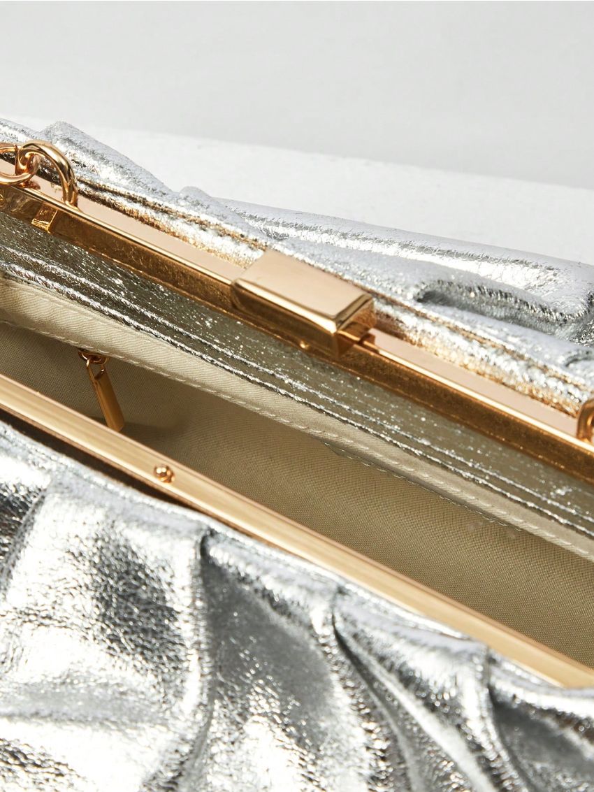 PREMIUM PU RUCHED BAG CHAIN METALLIC FUNKY FOR PARTY