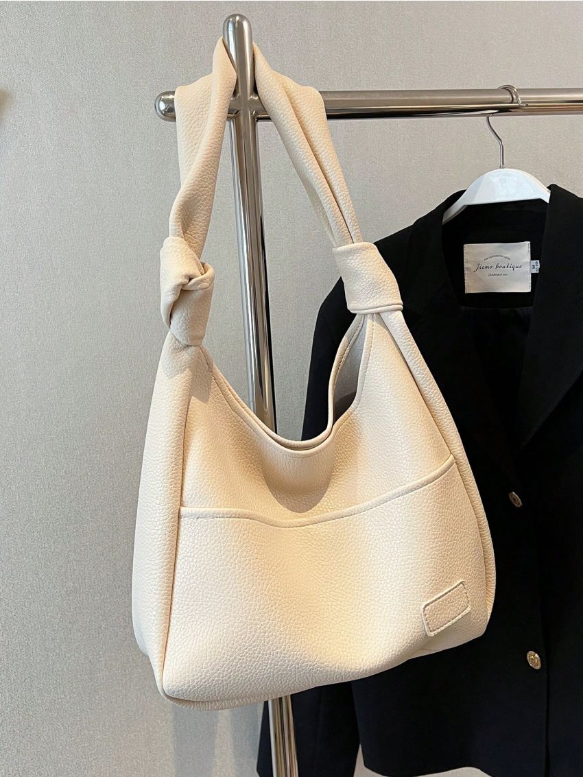 Patch Decor Hobo Bag Minimalist Snap Button