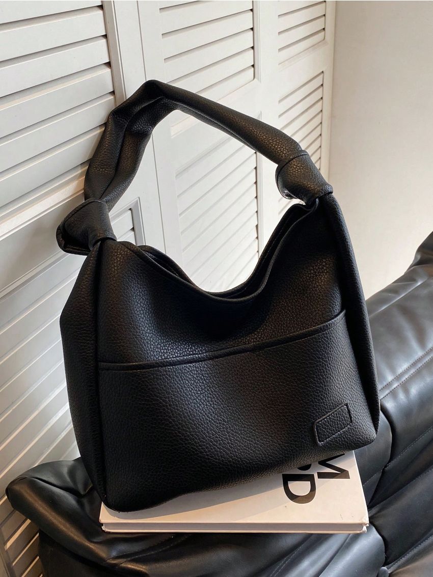 Patch Decor Hobo Bag Minimalist Snap Button