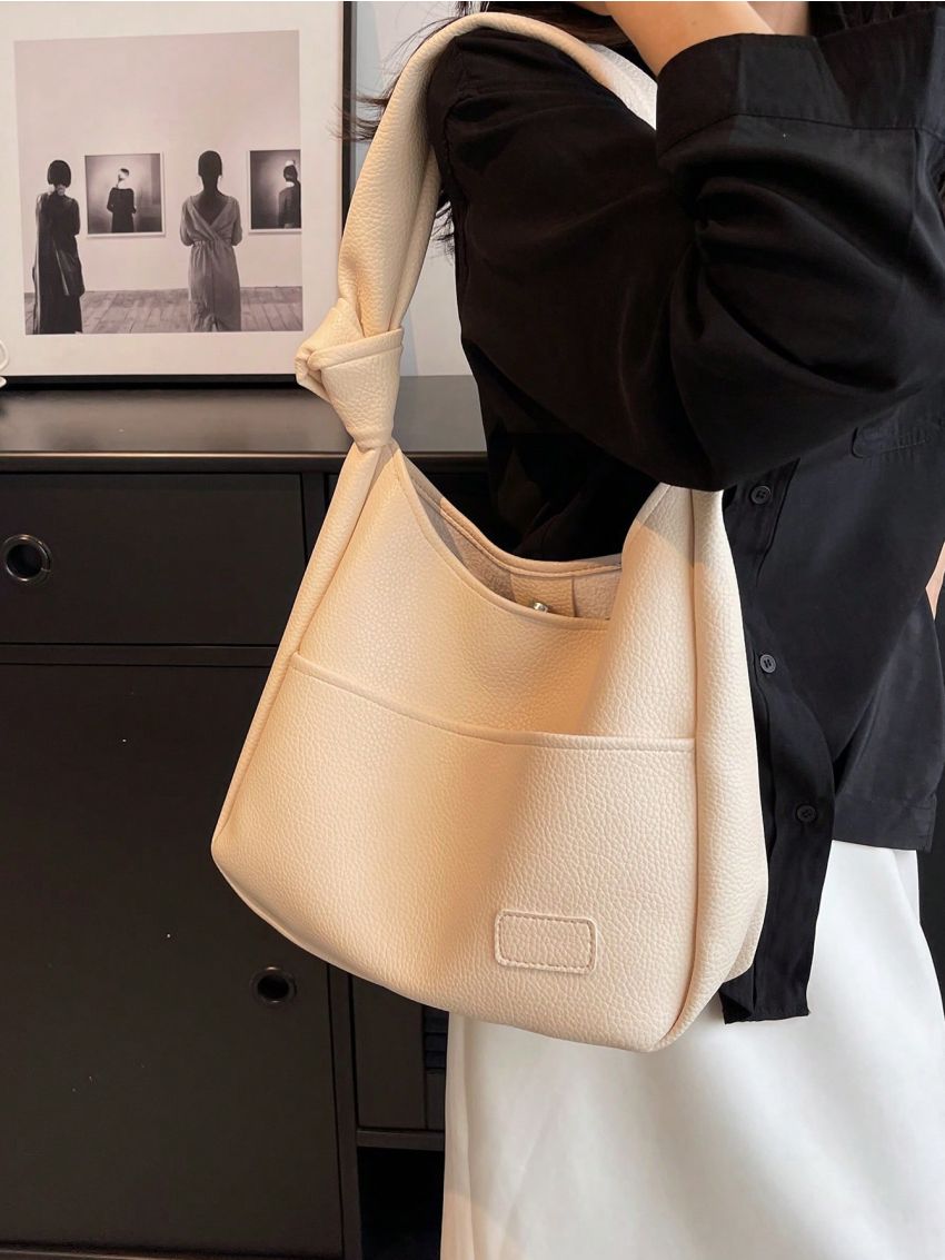 Patch Decor Hobo Bag Minimalist Snap Button