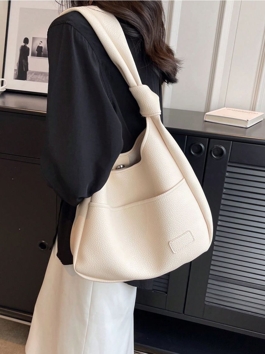 Patch Decor Hobo Bag Minimalist Snap Button