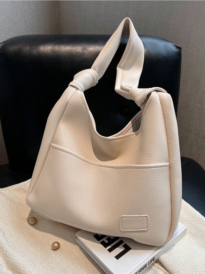 Patch Decor Hobo Bag Minimalist Snap Button