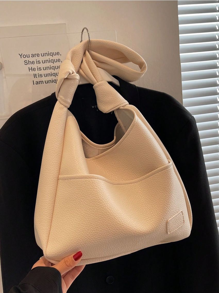 Patch Decor Hobo Bag Minimalist Snap Button