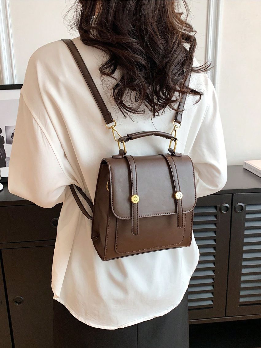 Mini Flap Backpack Metal Decor Preppy