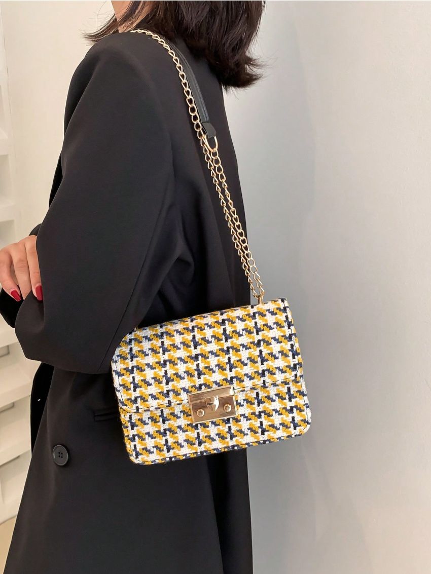 Houndstooth Square Bag Flap Mini