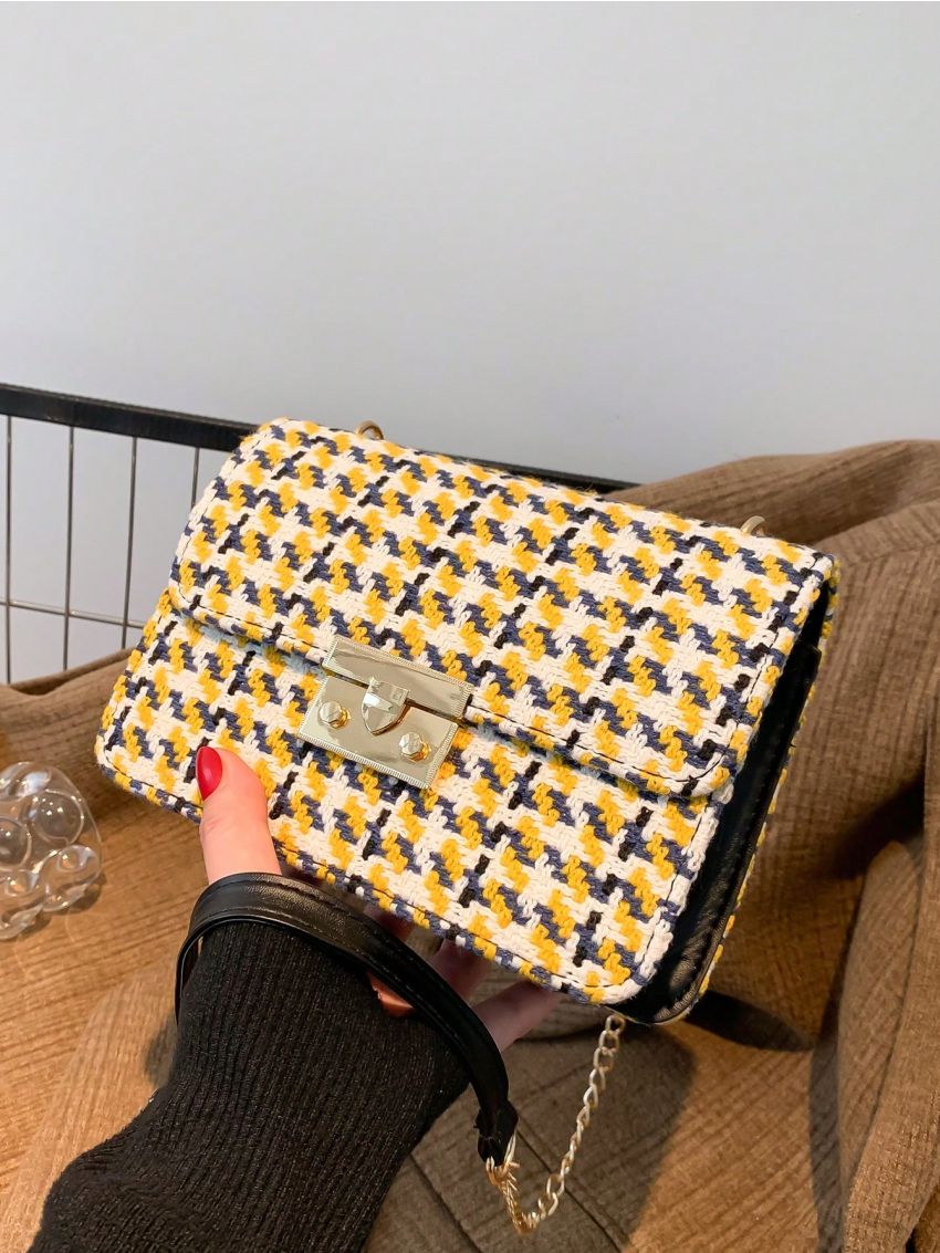 Houndstooth Square Bag Flap Mini