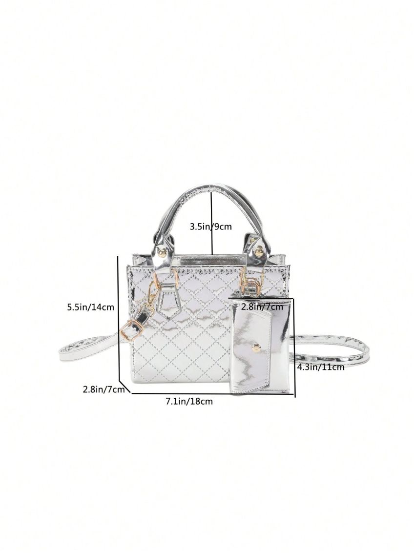 Mini Square Bag Quilted Pattern With Coin Purse Metallic Funky