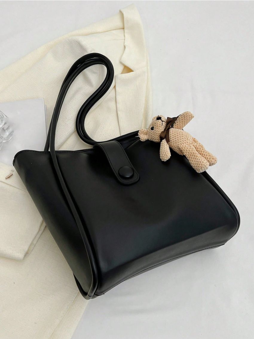 Minimalist Shoulder Tote Bag With Bag Charm