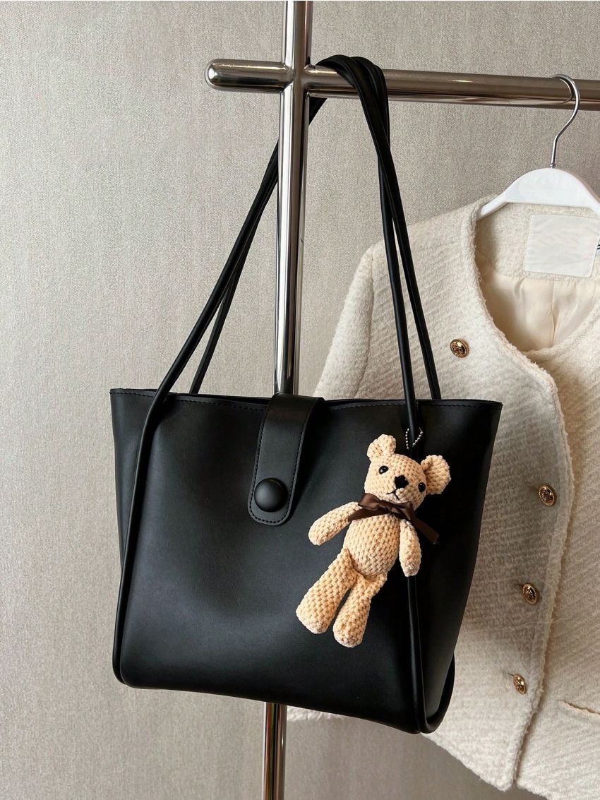 Minimalist Shoulder Tote Bag With Bag Charm